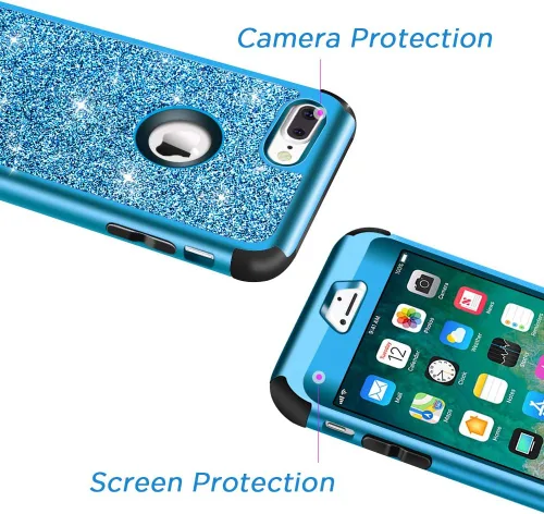 Vista 5 de Hython Funda para iPhone 8 Plus/7 Plus - Defensor resistente, carcasa rígida híbrida con purpurina brillante, cubierta de goma a prueba de golpes