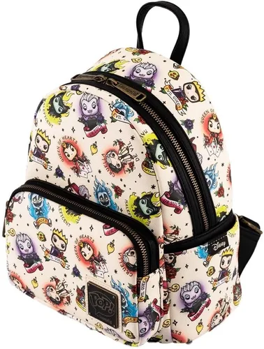 Vista 3 de Loungefly POP Disney Villains Tattoo All Over Print - Bolso de hombro con doble correa para mujer, Multi