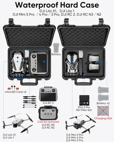 Vista 2 de Lekufee - Funda rígida impermeable para DJI Mini 5 Pro, Mini 4/3, Lito X1