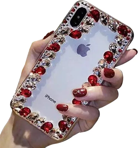 Vista 4 de Funda protectora brillante para iPhone XR, 3D, de lujo, con diamantes de imitación de cristal relucientes, amortiguadora, transparente y protectora
