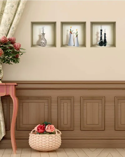 Vista 16 de Arte de pared 3D, juego de calcomanías de nicho, decoración de pared 3D, calcomanías de pared para sala de estar, calcomanías de pared