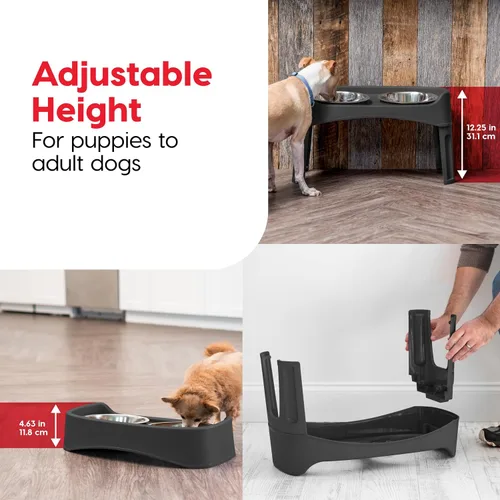 Vista 4 de IRIS USA Cuencos elevados para perros, soporte ajustable, estación de alimentación elevada con 2 cuencos de acero inoxidable de 64 onzas, protector