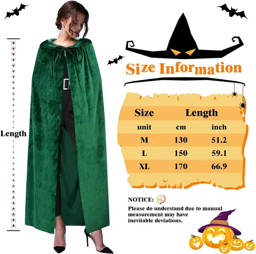 Vista 5 de Sarfel Capa de terciopelo con capucha, capa de Halloween, disfraz de bruja para mujer, capa de vampiro, bata de mago para hombre, disfraz de cosplay