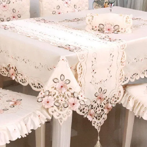Vista 6 de LeLehome - Mantel de encaje bordado con flores color café