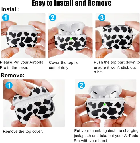 Vista 7 de Funda para Airpods Pro con llavero, funda protectora completa inspirada en lindo diseño de vaca, catalizador, de silicona, para mujeres, hombres