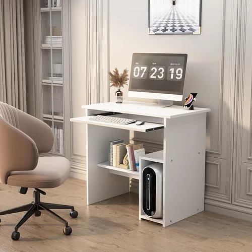 Vista 5 de Escritorio pequeño para computadora para oficina en casa, mesa de juegos compacta para computadora de escritorio y portátil, con cajón
