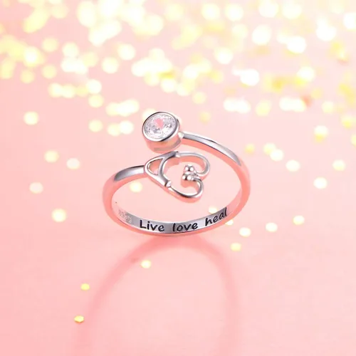 Vista 5 de Anillo de plata de ley 925 con estetoscopio Live Love Heal, joyería para mujeres, enfermeras, doctoras, estudiantes de medicina, regalo de graduación