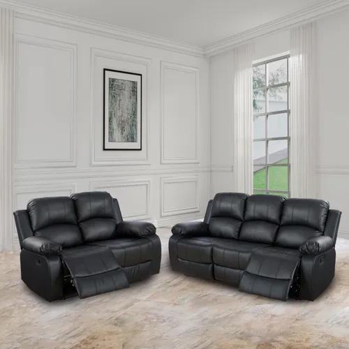 Vista 6 de Sofá reclinable de cuero negro, juego de muebles para sala de estar para el hogar, oficina, sofá reclinable Maunal con panel negro abatible, 1 pieza