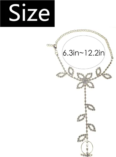 Vista 2 de Tobillera de cristal de mariposa con anillo para el dedo del pie pulseras de hoja de cristal borla sandalias descalzas pulgar brazalete para mujeres