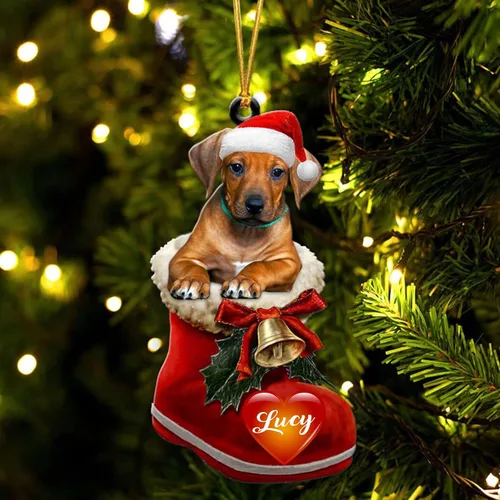 Vista 32 de Adorno de Navidad de perro afgano en bota de Papá Noel, adorno de nombre de perro personalizado, regalo para amante de los perros, decoración