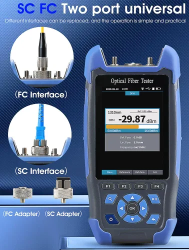 Vista 4 de Mini-Pro 1310/1550nm SM OTDR Probador multifunción integrado OPM/OLS / RJ45 prueba/VFL Rango de prueba 16.4 ft-60Km Rango dinámico 24dB/22dB