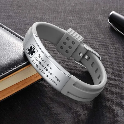 Vista 114 de OPALSTOCK Pulseras médicas personalizadas de silicona ajustable para identificación de emergencias, grabado gratuito, 9 pulgadas, resistente al