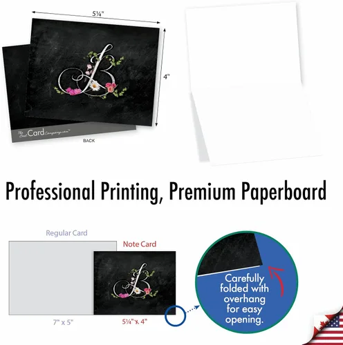 Vista 6 de The Best Card Company - 10 tarjetas de notas en blanco surtidas de letra B inicial, papelería personal con monograma floral con sobres, caja a