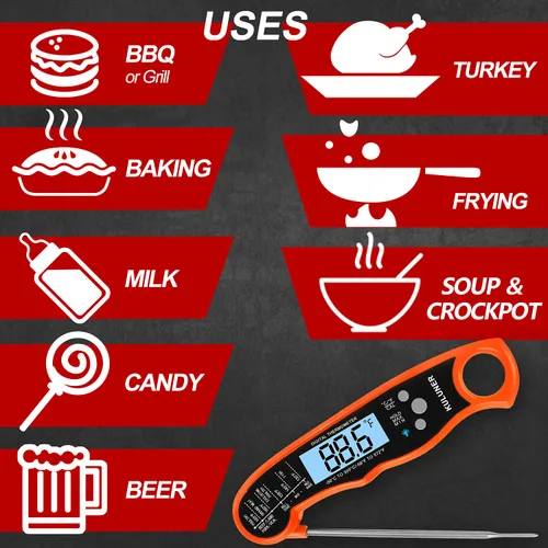 Vista 5 de KULUNERKULUNER - Termómetro digital impermeable de lectura instantánea de carne con sonda plegable de 4.6 pulgadas