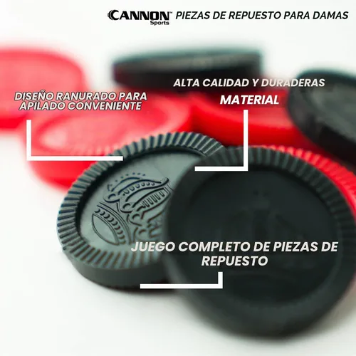 Vista 2 de Cannon Sports Piezas de repuesto de damas, paquete de 24 piezas de damas (12 negras, 12 rojas), damas apilables de plástico para juegos de mesa