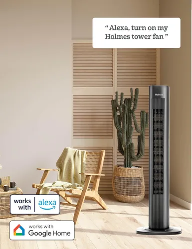 Vista 3 de HOLMES Ventilador de torre inteligente con conexión WI-FI de 36 pulgadas, ventilador Alexa, control de voz, oscilación, panel de control digital