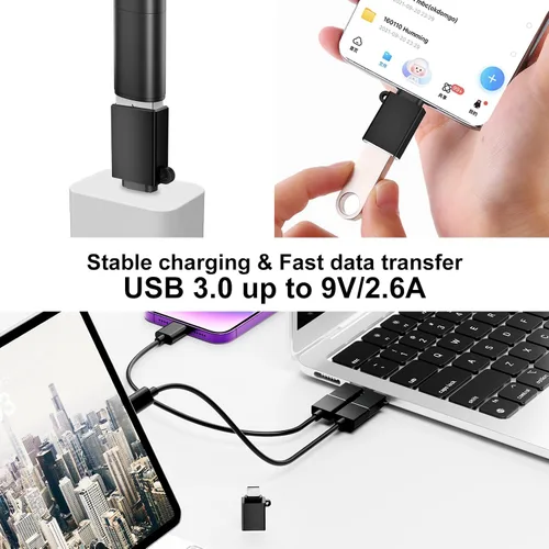 Vista 3 de Adaptador USBC a USB, paquete de 4, adaptador USB C a A, conector USB C macho a USB hembra, convertidor de cable USB OTG para iPhone 16 15, MacBook