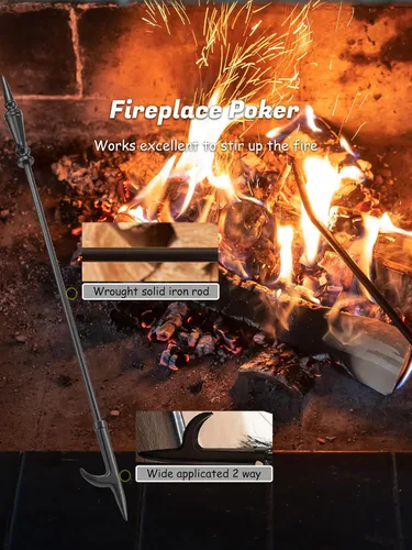Vista 4 de Lichamp Juego de Herramientas Góticas para Chimenea, 5 Piezas para Interiores y Exteriores, Juego Resistente de Atizadores para Chimenea con Mango