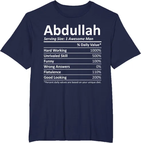 Vista 15 de ABDULLAH Nutrition Funny Birthday Personalizado Nombre Regalo T-Shirt Negro