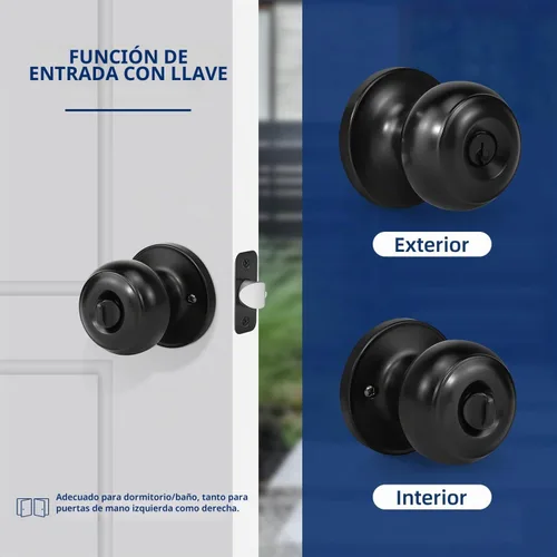 Vista 5 de Pomo de puerta de entrada con llave para entrada, pomo de puerta delantera con cerradura y llave para exterior e interior, lado derecho e izquierdo