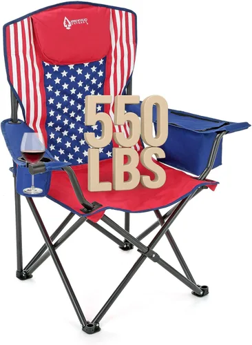 Vista 22 de ARROWHEAD OUTDOOR Silla plegable portátil de lujo para campamento con reposacabezas, portavasos y vidrio, enfriador de 6 latas, bolsa de transporte