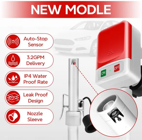 Vista 2 de HiNADA Bomba de transferencia de combustible con parada automática: alimentación de batería, portátil de 3.2 GPM con manguera extra larga de 51