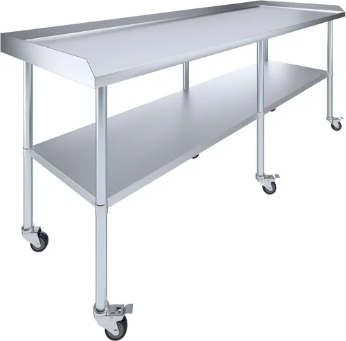 Vista 12 de AmGood Mesa de trabajo comercial con protector contra salpicaduras y salpicaduras laterales con ruedas