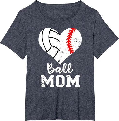 Vista 40 de Ball Mom Heart Funny Baseball Voleibol Mom - Camiseta para mamá, Negro, S