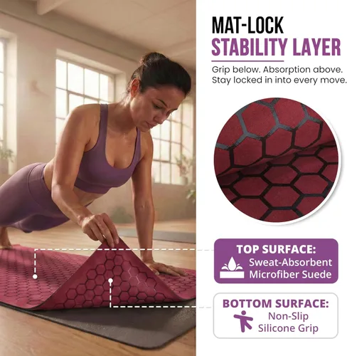 Vista 6 de Clever Yoga Toalla para esterilla de yoga caliente, agarre antideslizante para yoga caliente, absorbe el sudor, agarre de silicona de panal, se