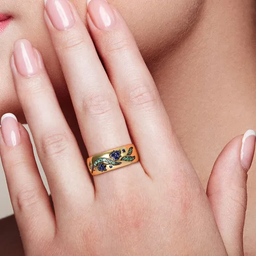 Vista 5 de Santuzza Anillo de plata de ley 925 con patrón de piedras preciosas para mujer