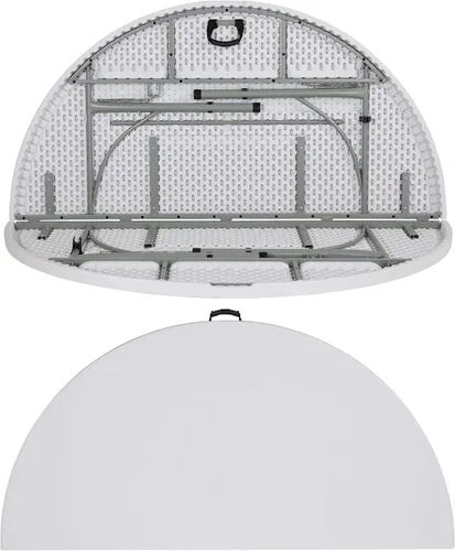 Vista 7 de BizChair Mesa plegable redonda de 6 pies de plástico blanco granito bi-Fold con mango