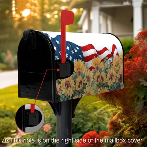 Vista 2 de Funda magnética para buzón patriótico de verano del 4 de julio, cubierta para buzón de bandera de Estados Unidos, diseño floral, Día