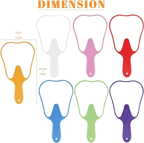 Vista 2 de 6pcs lindo diente en forma de mango dental espejo herramienta irrompible paciente mano espejo plástico vidrio maquillaje espejo