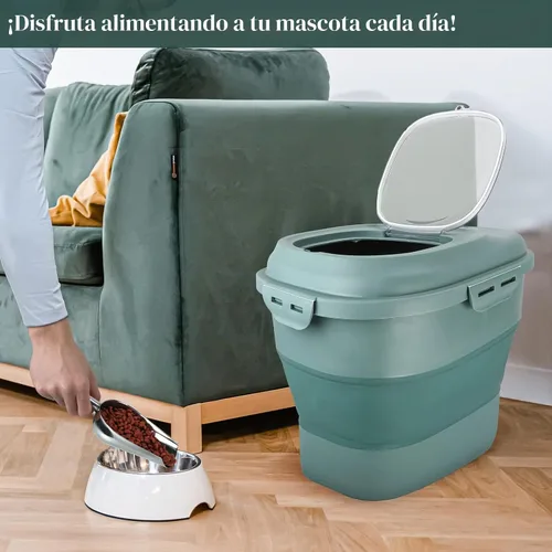 Vista 6 de TIOVERY Contenedor de almacenamiento de alimentos para perros, hermético plegable de 13 a 30 libras, contenedor de comida para mascotas con tapa