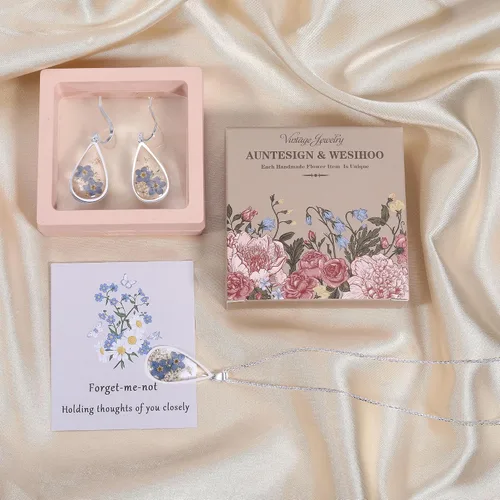 Vista 93 de Forget-Me-Not and Queen Anne's Lace Pressed Wildflower Earrings Pressed Flower Earrings Handmade Drop and Dangle Earrings Gift for Woman