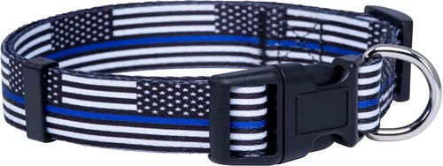 Vista 3 de Native Pup Collar de perro con bandera de línea azul delgada (pequeño)