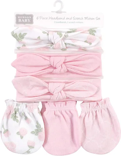 Vista 104 de Hudson Baby Conjunto de diadema de algodón y manoplas para rascar para bebé