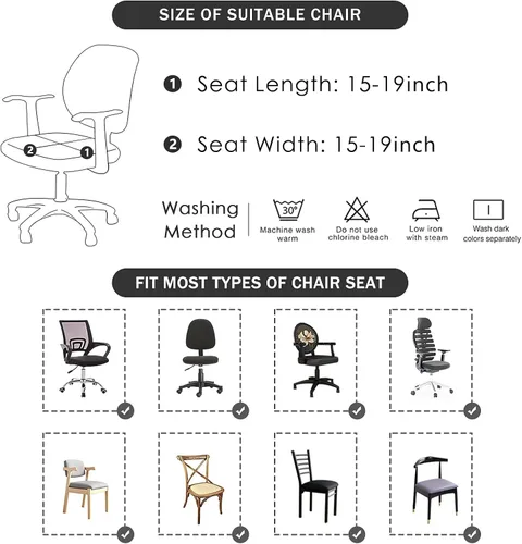 Vista 5 de Forcheer - Funda para asiento de silla de oficina 19x19 pulgadas, estirable impresa, funda pequeña ajustada para silla de escritorio de computadora