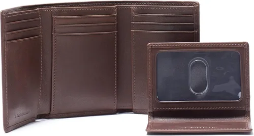 Vista 4 de Leatherology Trifold de caoba premium con cartera para tarjetas, amplio almacenamiento, funda extraíble para tarjetas, doble compartimento
