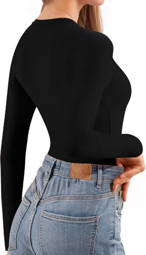 Vista 4 de MANGOPOP Bodysuits for Women Long Sleeve Body Suit Round Neck T Shirt Tops