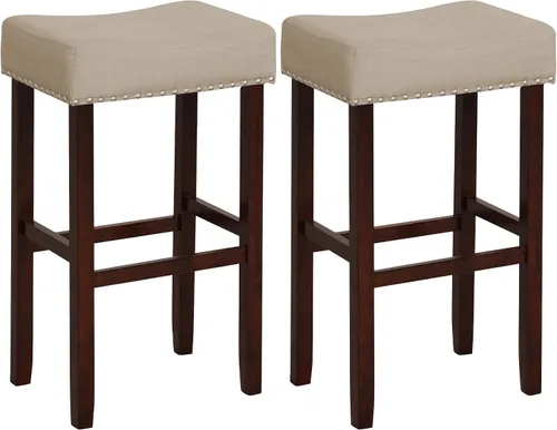 Vista 14 de Giantex 25 Inch Bar Stools, Backless Saddle Barstools with Sponge Padded Cushion, Nailhead Trim, 330 Lbs Wood Bar Stools with Foot Rest for Kitchen