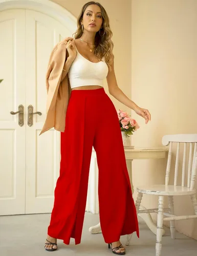 Vista 7 de Lrady Pantalones largos estilo palazzo casuales de cintura alta y pierna ancha pierna ancha piernas abiertas ajuste holgado elegantes pantalones