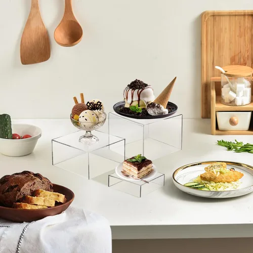 Vista 6 de 6 unidades de 3 tamaños de cubos acrílicos de exhibición de cajas de acrílico para exhibición de postres, cubos de anidación, elevadores de buffet