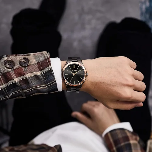 Vista 4 de BUREI Relojes de pulsera para hombre, relojes analógicos de cuarzo de acero inoxidable para hombre