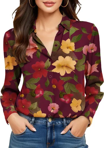 Vista 35 de Camisas sin planchado y sin arrugas para mujer, con botones, de manga larga, de seda de morera, blusas casuales para el trabajo