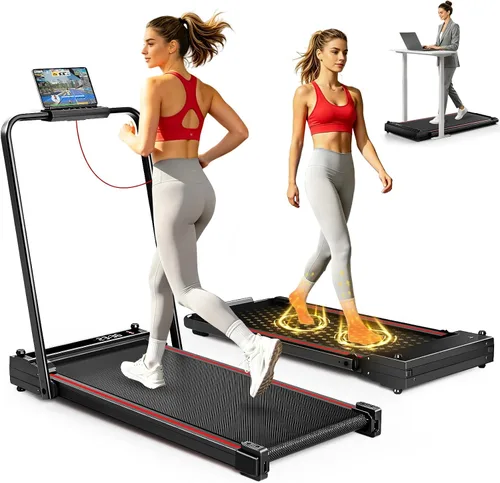 Vista 9 de Under Desk Walking Pad Treadmill with Handle Bar, 4 in 1 Compact Portable Treadmill for Home Small & Office, 3.0HP Foldable Walking Pad with APP