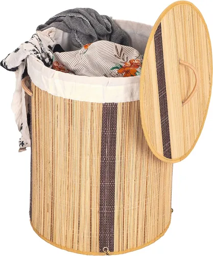 Vista 11 de Cesto rectangular de bambú plegable impermeable con tapa y asas para organizador, ropa, juguetes duraderos contenedor de lavado para fácil transporte