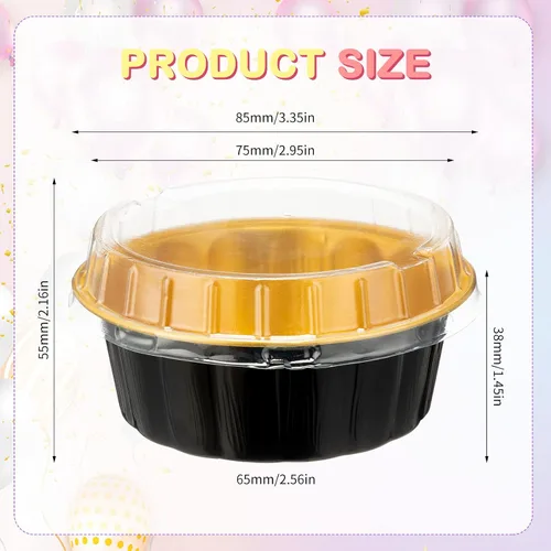 Vista 2 de Tessco for you 200 moldes desechables con tapas, 8 onzas, Ramekin Creme Brulee Ramekin, papel de aluminio, para cupcakes, para hornear, San plateado
