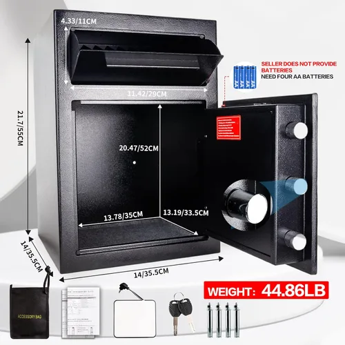 Vista 6 de Caja fuerte de seguridad para negocios de 2.5 cachorros con teclado digital, caja fuerte con ranura de caída con caja de carga frontal para dinero