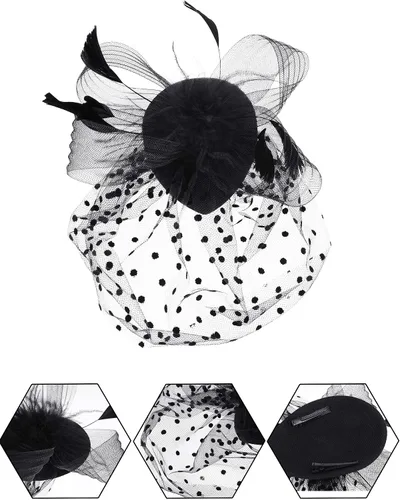 Vista 6 de Fascinadores para mujer sombrero de fiesta de té y guantes de encaje sombrero funerario de los años 50 sombrero vintage de plumas de boda velo